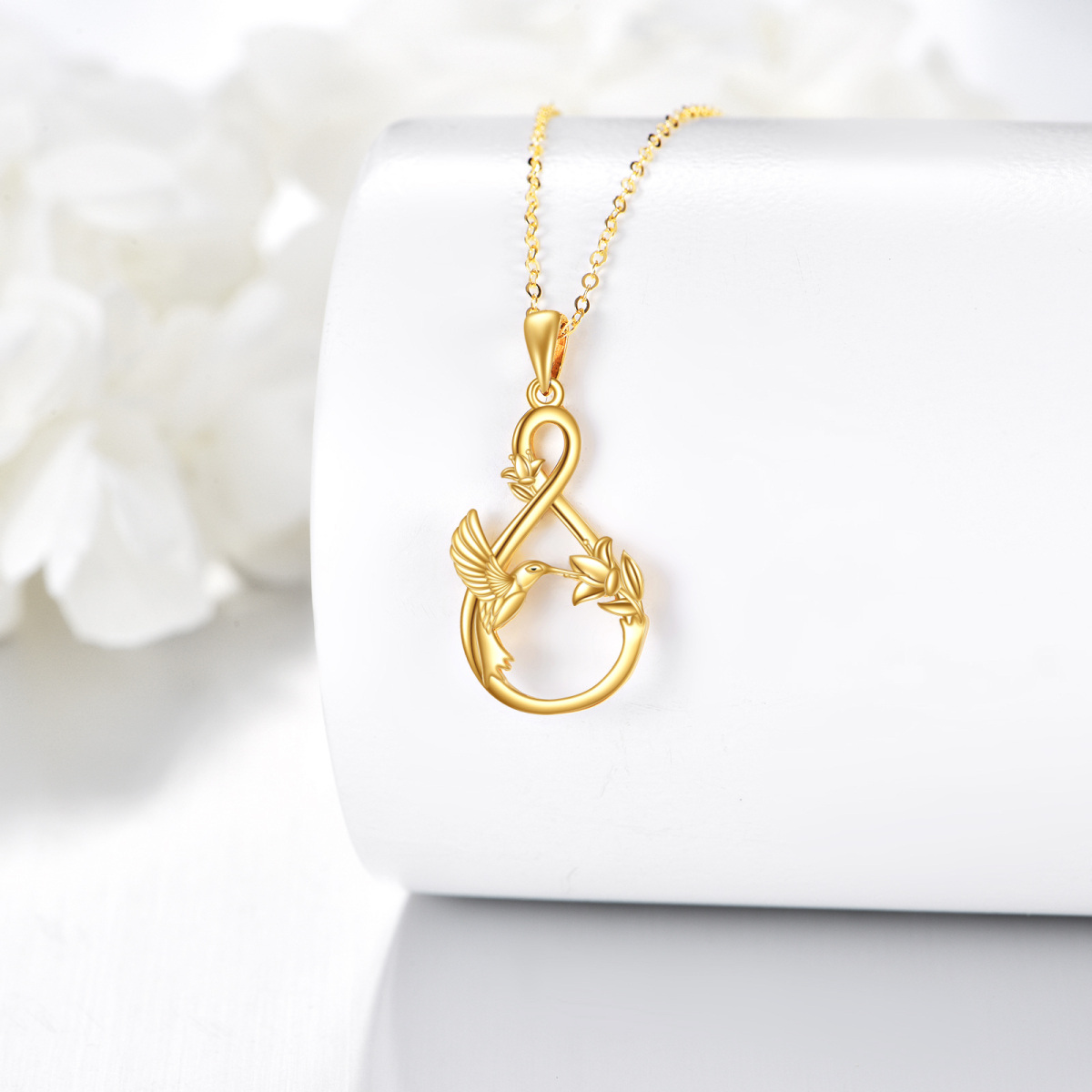 10K Gold Hummingbird & Infinity Symbol Pendant Necklace-4