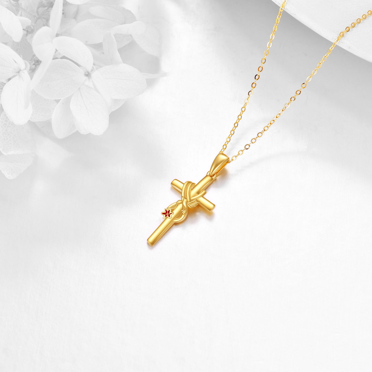 Collier en or 14 carats avec croix colibri et lys pour femme-4