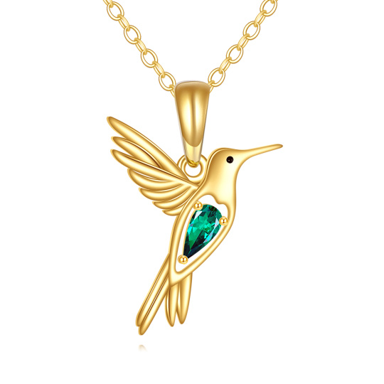 14K-Gold-Halskette mit Hummingbird-Anhänger und Kubikzirkon