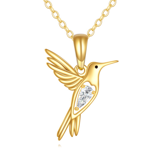 14-Karat-Gold-Halskette mit Kubikzirkon-Kolibrianhänger