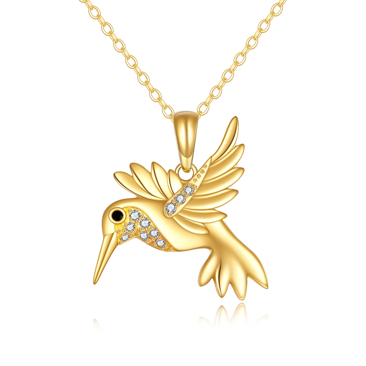 18K Gold Cubic Zirconia Hummingbird Pendant Necklace-1