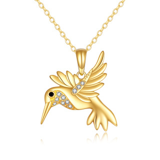 10K Gold Cubic Zirconia Hummingbird Pendant Necklace-30