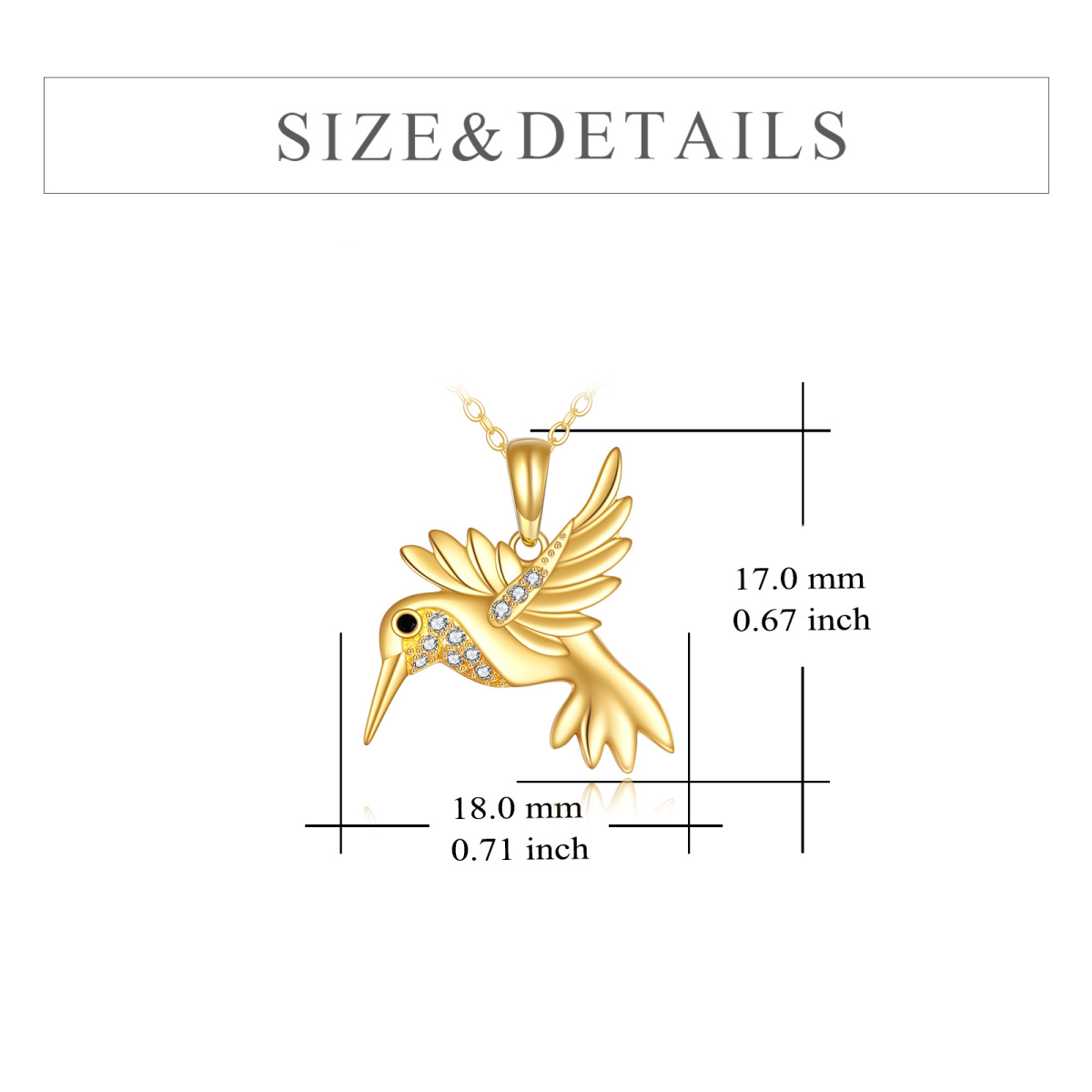 18K Gold Cubic Zirconia Hummingbird Pendant Necklace-5