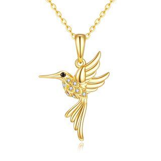 10K Gold Cubic Zirconia Hummingbird Pendant Necklace-19