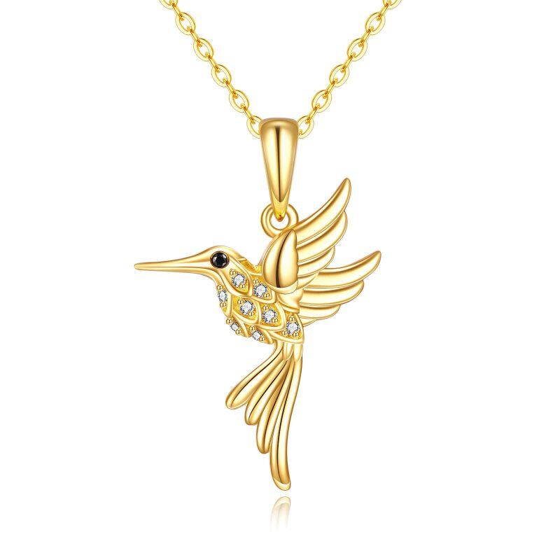 10K Gold Cubic Zirconia Hummingbird Pendant Necklace