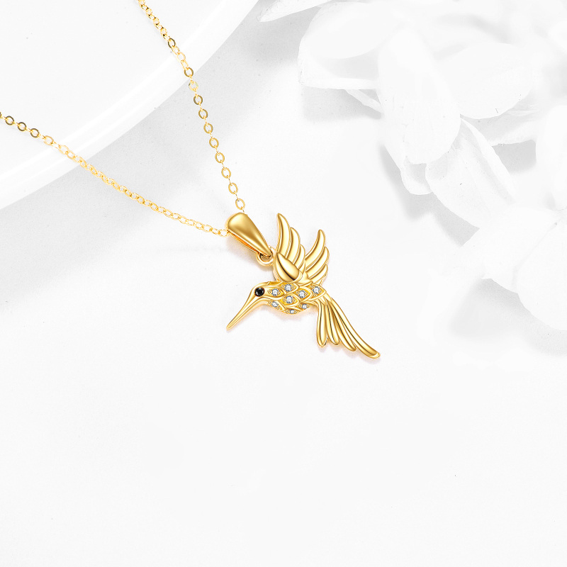 Colar com pendente de colibri em ouro branco 10K com zircónia cúbica-3