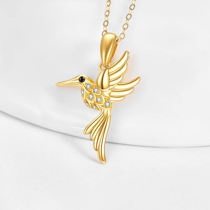 Colar com pendente de colibri em ouro branco 10K com zircónia cúbica-4