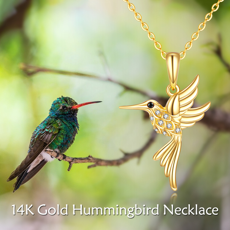 Colar com pendente de colibri em ouro branco 10K com zircónia cúbica-5