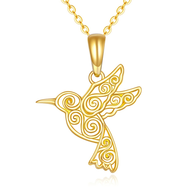 Colar com pingente de beija-flor em ouro 14K