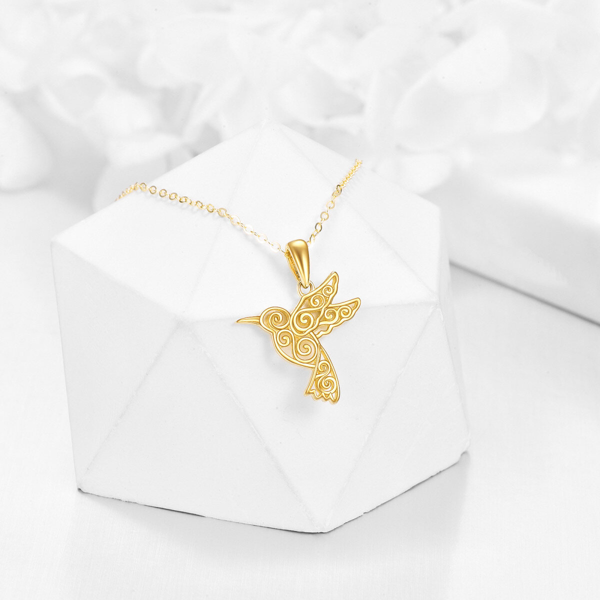 14K Gold Hummingbird Pendant Necklace-3