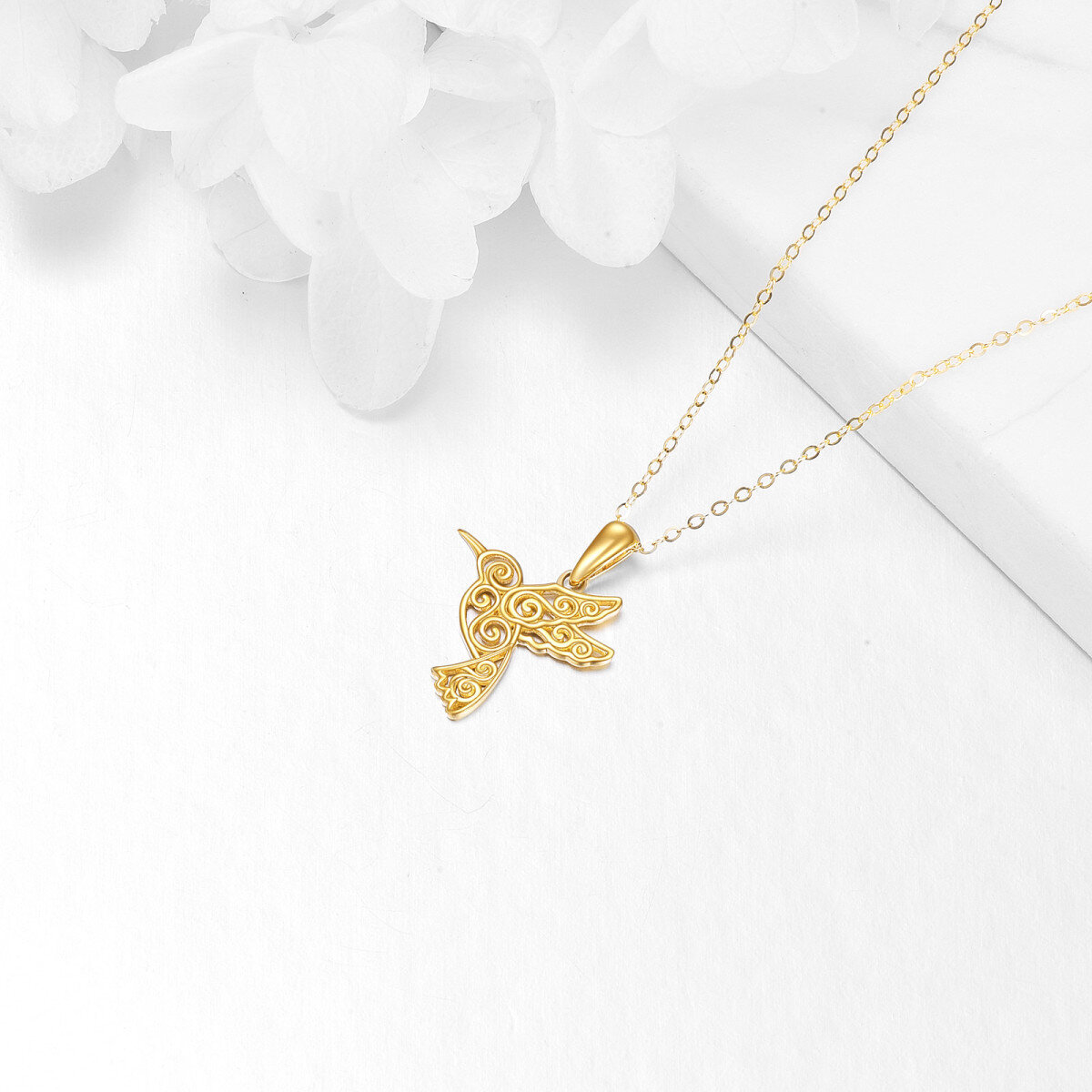 14K Gold Hummingbird Pendant Necklace-4