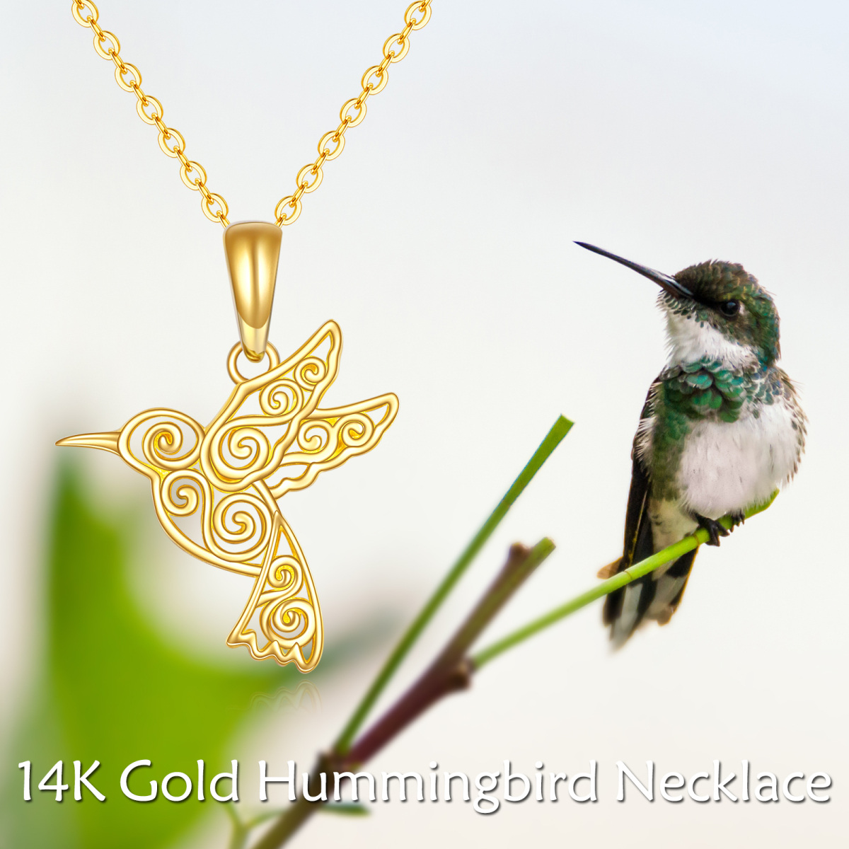 14K Gold Hummingbird Pendant Necklace-5