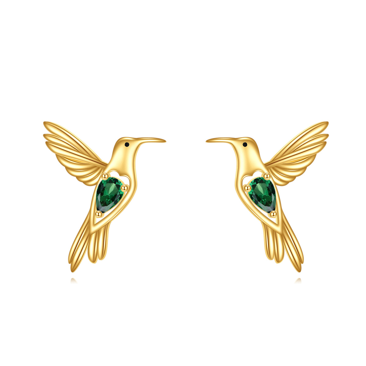 Aretes de colibrí con circonita cúbica en oro de 14 quilates-1