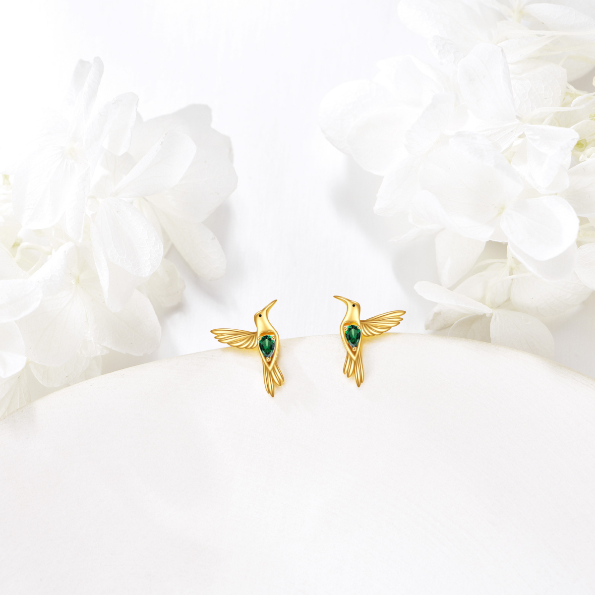 Aretes de colibrí con circonita cúbica en oro de 14 quilates-5