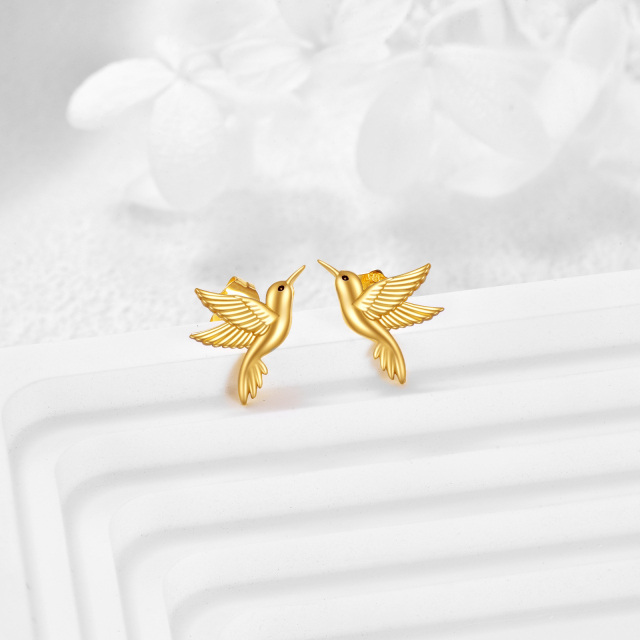 14K Gold Hummingbird Stud Earrings-3