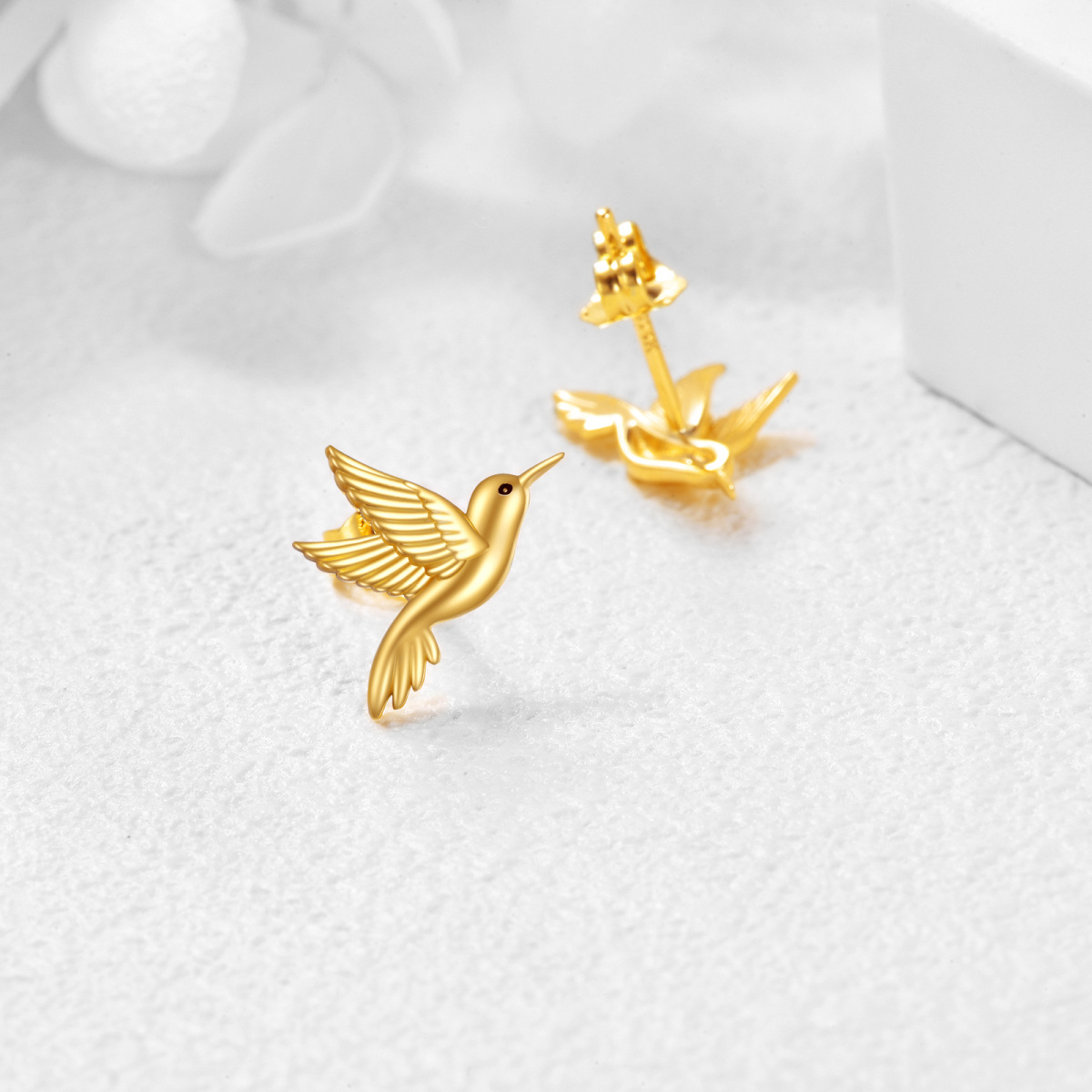 10K Gold Hummingbird Stud Earrings-4