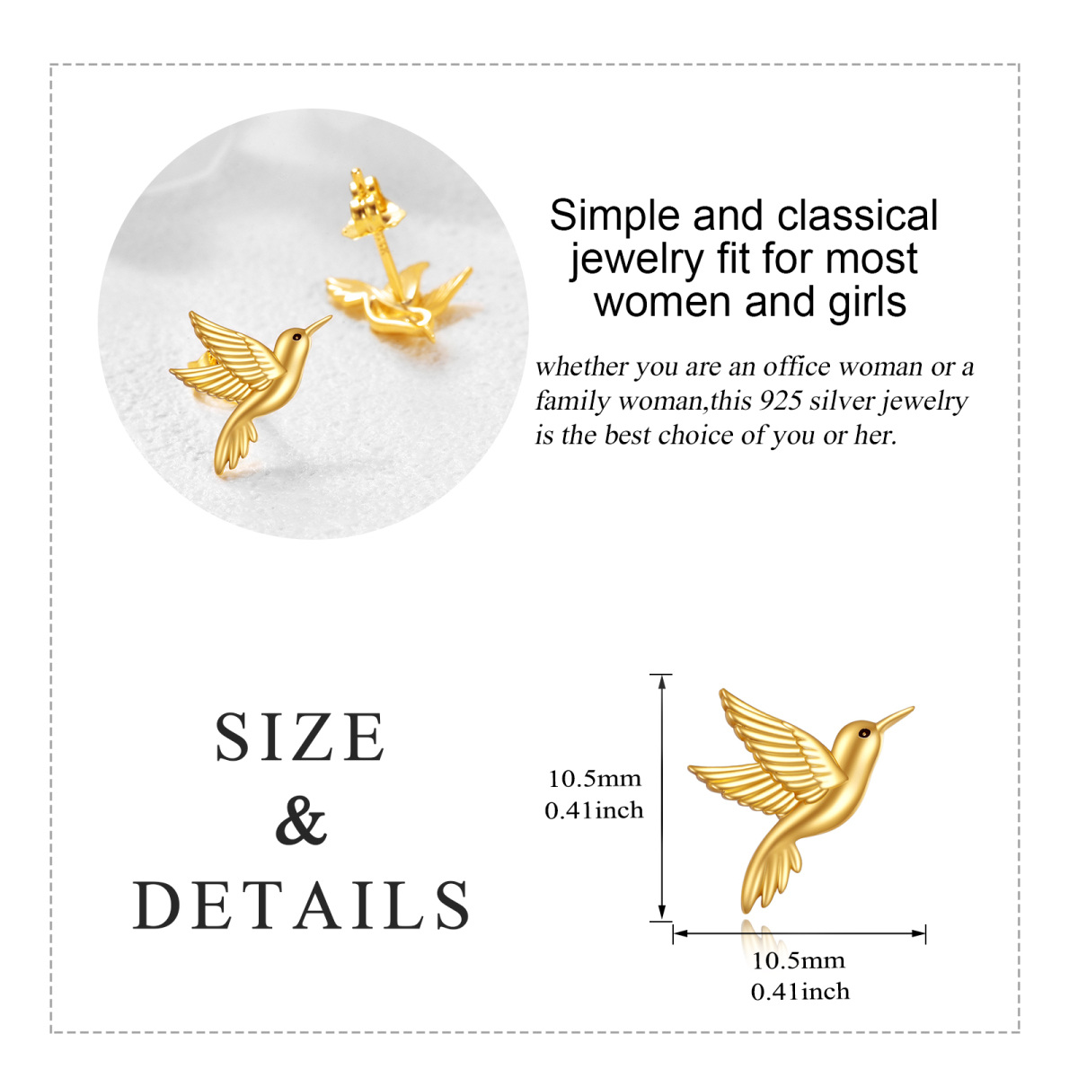 10K Gold Hummingbird Stud Earrings-5