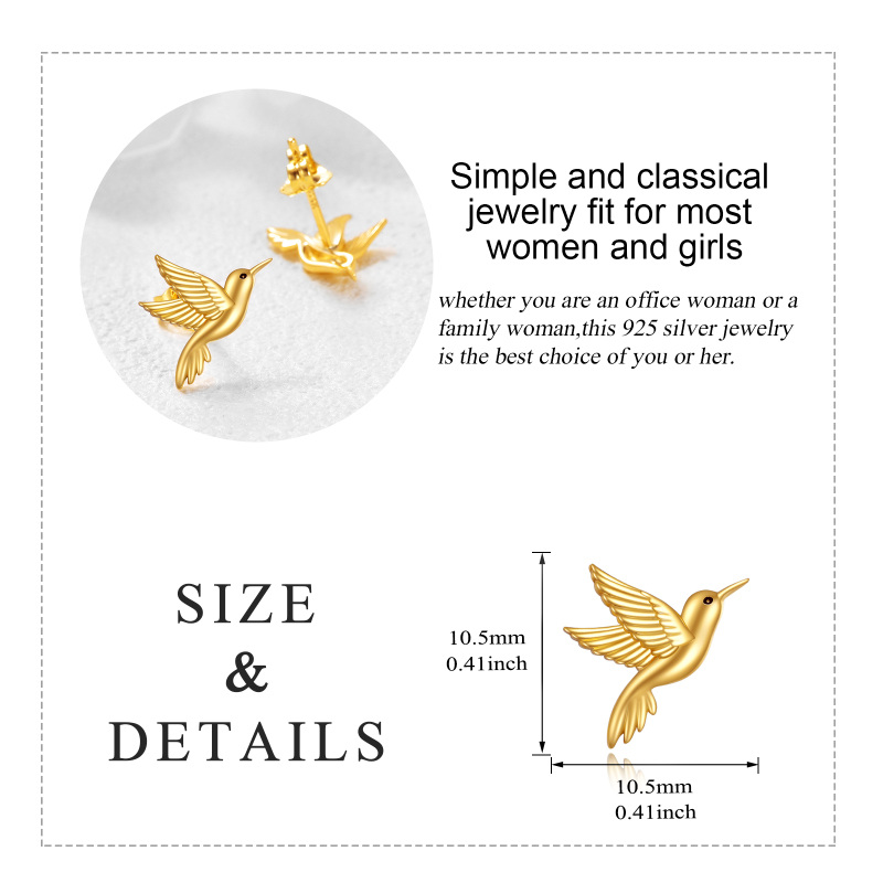 10K Gold Hummingbird Stud Earrings-5