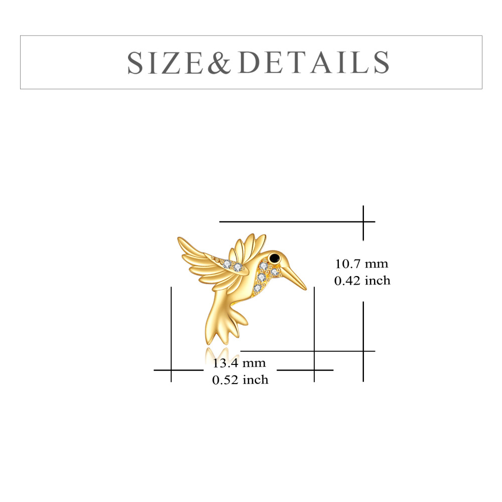 10K Gold Cubic Zirconia Hummingbird Stud Earrings-5