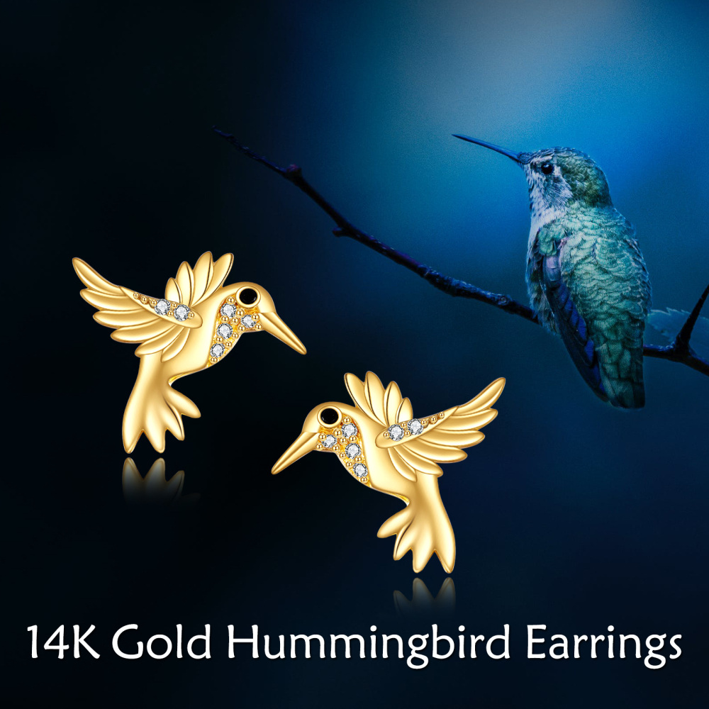 10K Gold Cubic Zirconia Hummingbird Stud Earrings-6
