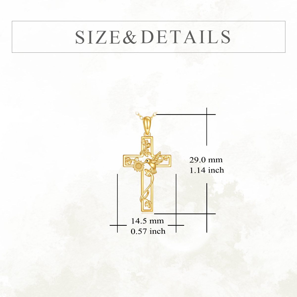 18K Gold Hummingbird & Sunflower & Cross Pendant Necklace-5