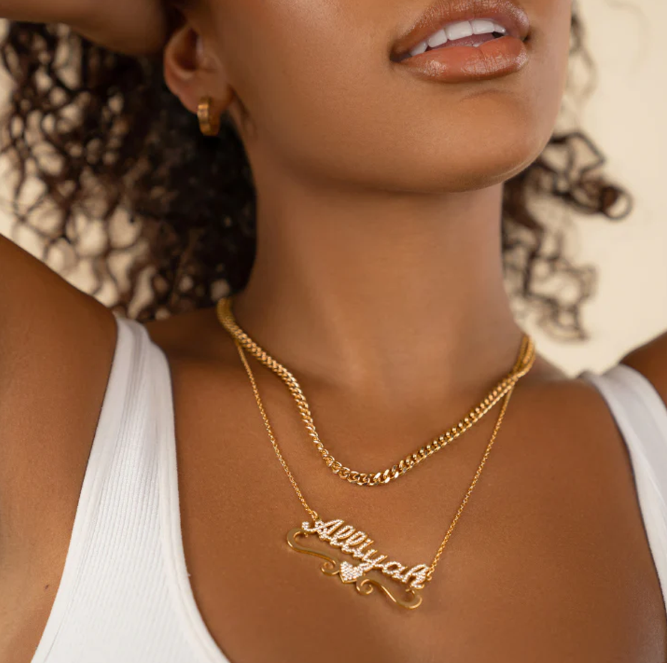 14K Gold Iced Heart Custom Name Necklace-3