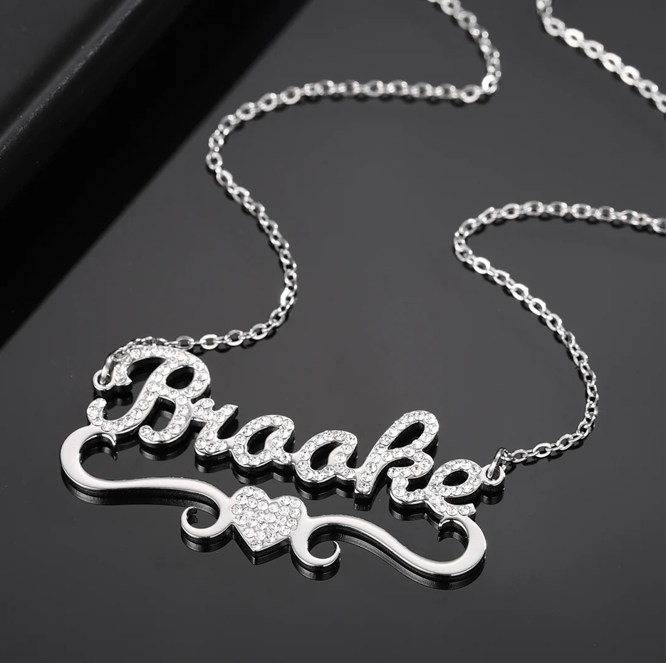 14K Gold Iced Heart Custom Name Necklace-4