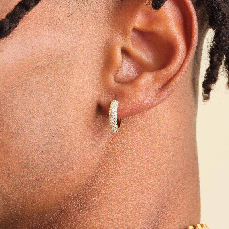 14K Gold Iced Out Circle Hoop Earrings-2