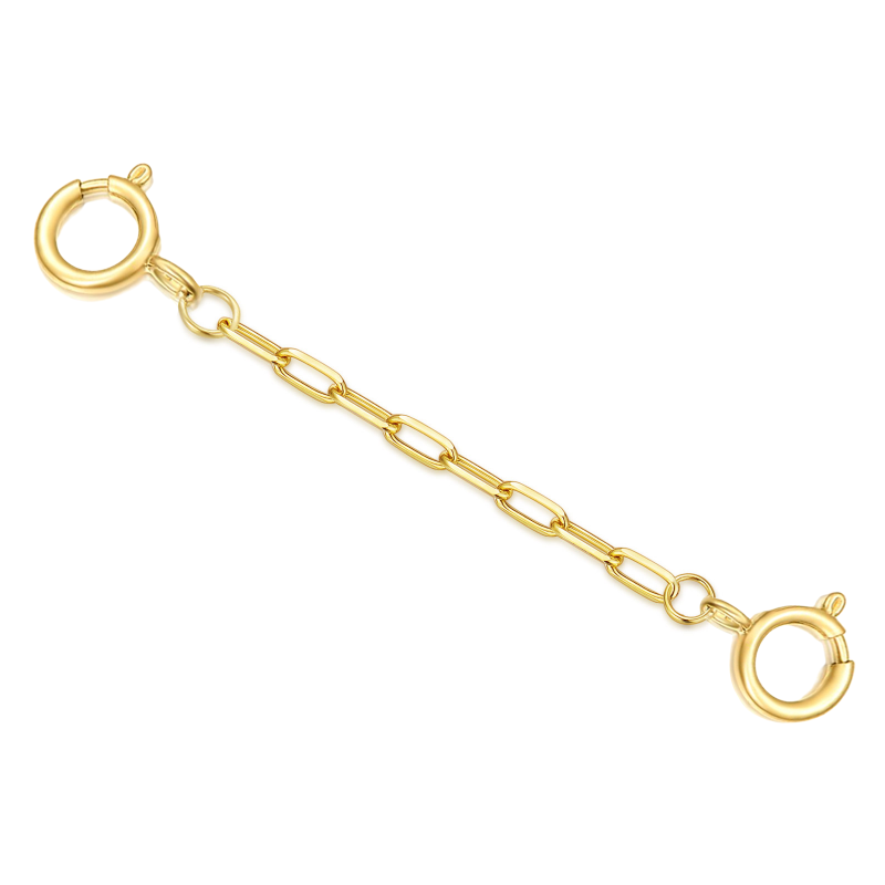 10K Gold 5 Inches Paper Clip Chain With Double Spring Buckle Extender Chain-19