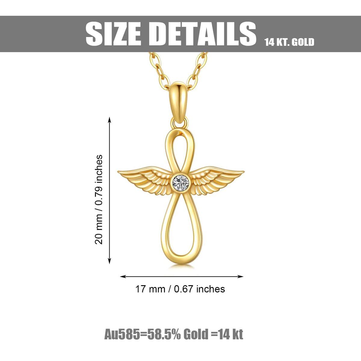 10K Gold Cubic Zirconia Infinite Symbol & Angel Wings Pendant Necklace-5