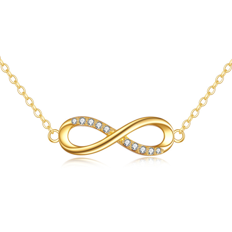Sterling Silver with Yellow Gold Plated Cubic Zirconia Infinity Symbol Pendant Necklace-10