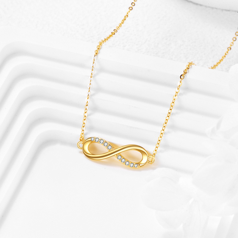 Sterling Silver with Yellow Gold Plated Cubic Zirconia Infinity Symbol Pendant Necklace-3