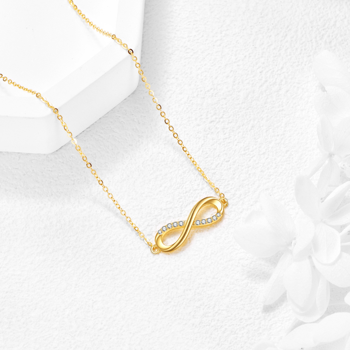 Colar com pendente de símbolo infinito em zircónio cúbico em ouro de 14K-4