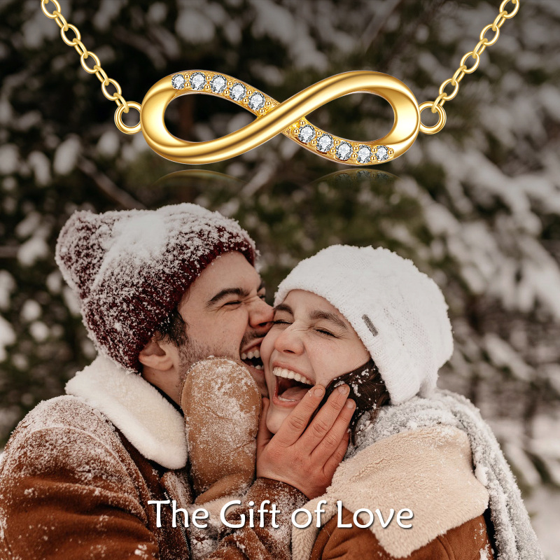 Sterling Silver with Yellow Gold Plated Cubic Zirconia Infinity Symbol Pendant Necklace-5