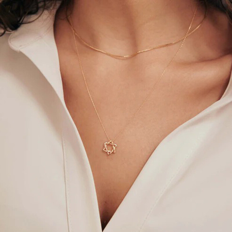 10Kゴールド インフィニティ スター オブ ダビデ ペンダント ネックレス-2