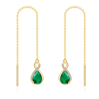 14K Gold Cubic Zirconia Infinity Symbol Drop Earrings-7