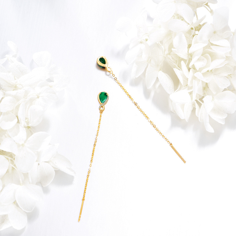 Pendientes colgantes con símbolo de infinito en oro blanco de 10 quilates y circonitas cúbicas-3