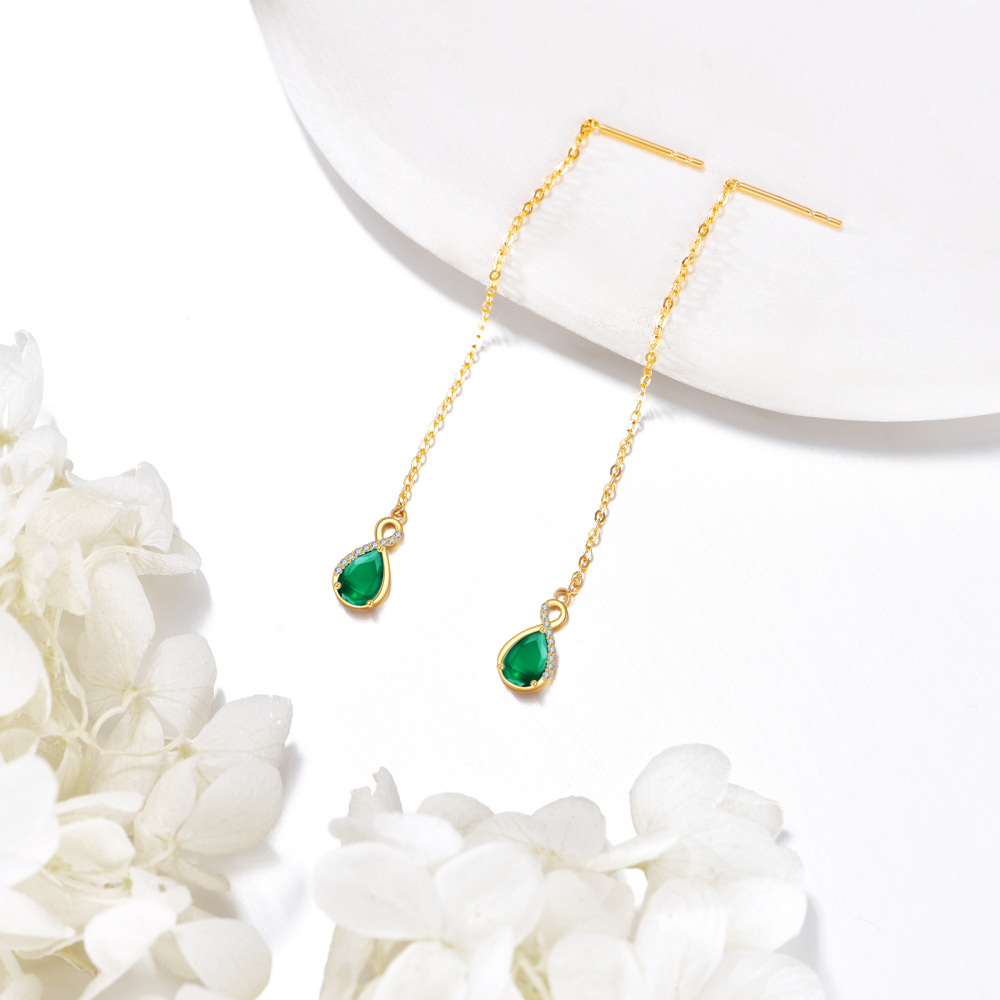 10K Gold Cubic Zirconia Infinity Symbol Drop Earrings-4