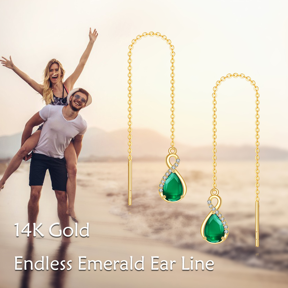 Pendientes colgantes con símbolo de infinito y circonita cúbica en oro de 14 quilates-6