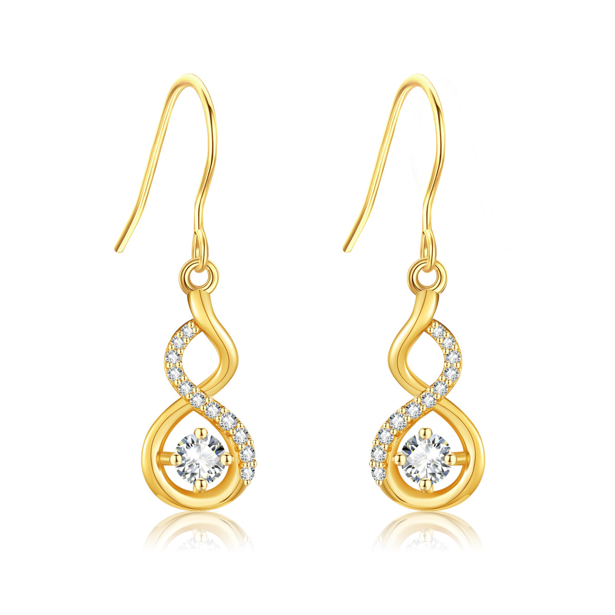 10K Gold Cubic Zirconia Infinity Symbol Drop Earrings for Women-1