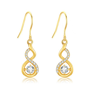 10K Gold Cubic Zirconia Infinity Symbol Drop Earrings for Women-7