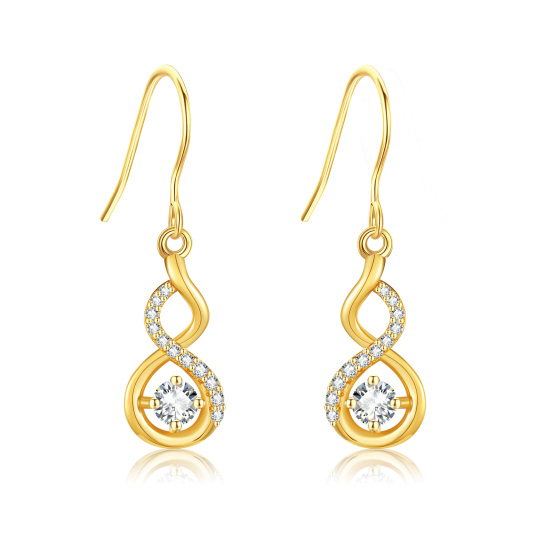 Boucles d'oreilles pendantes en or 10 carats avec symbole de l'infini et zircone cubique pour femmes