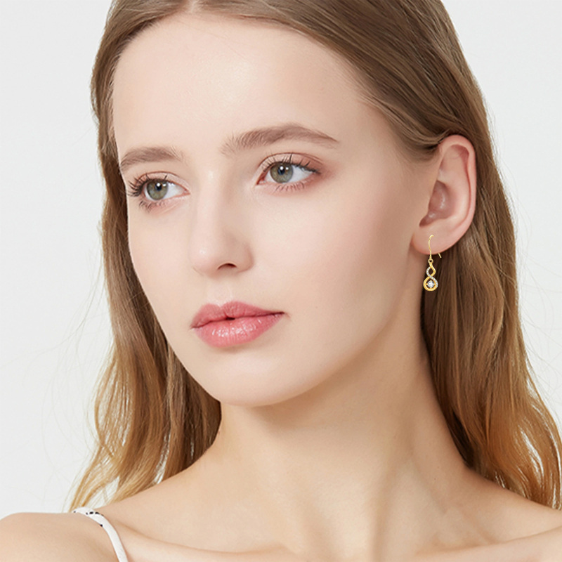 Brincos pendentes de moissanita de ouro 10K com símbolo do infinito-3