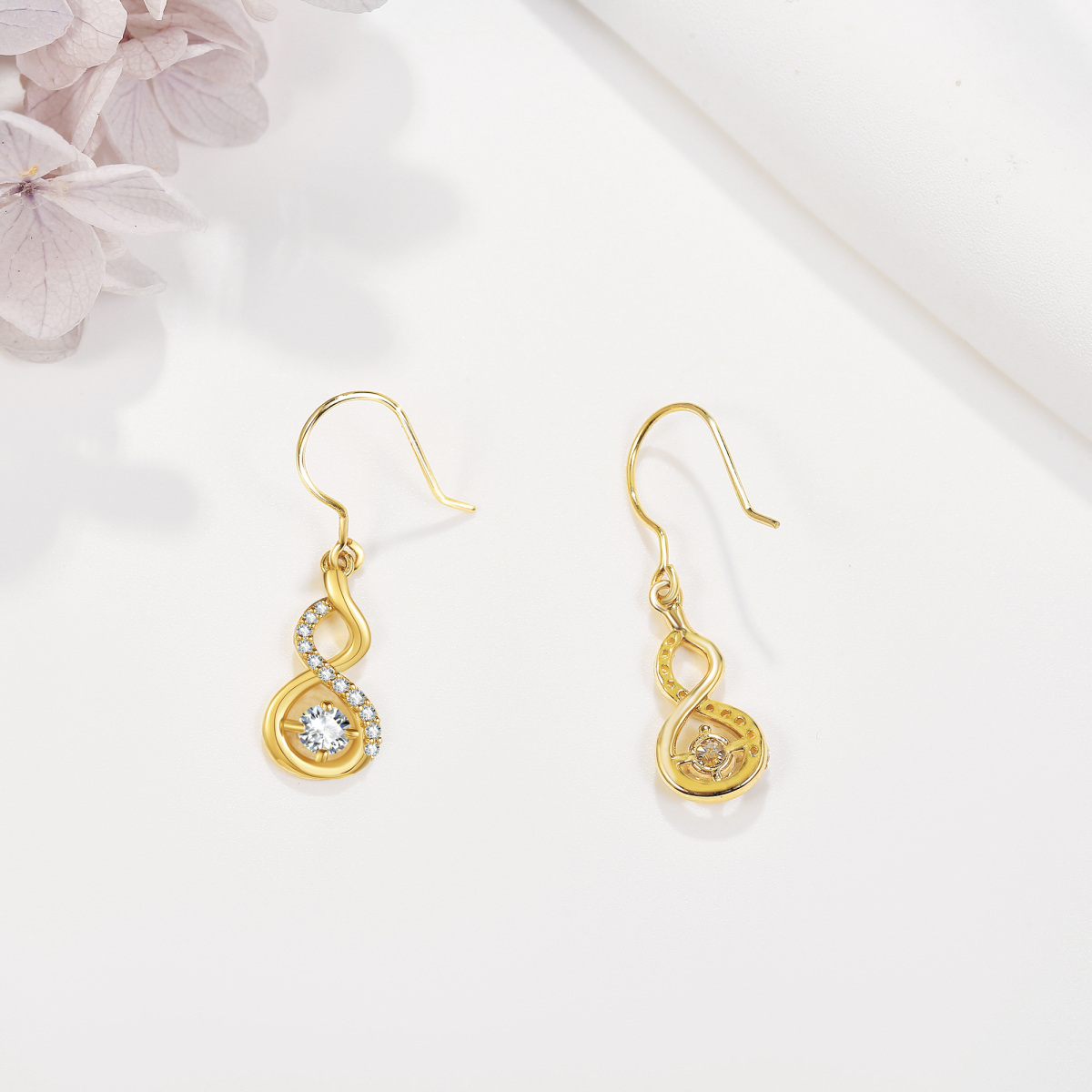 10K Gold Cubic Zirconia Infinity Symbol Drop Earrings for Women-4