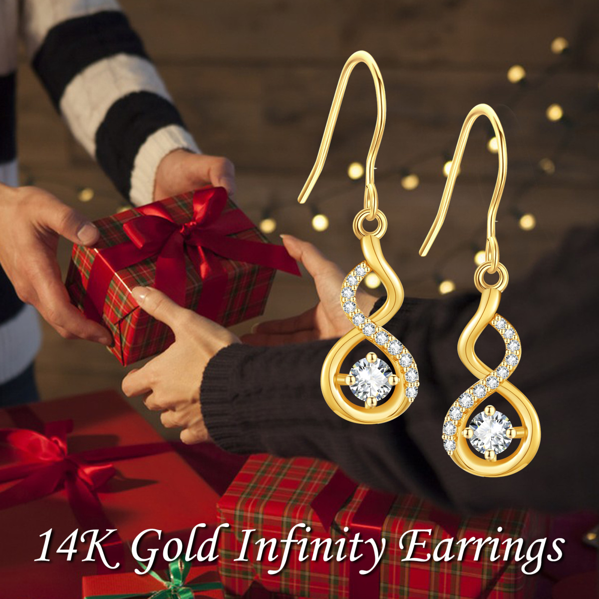 10K Gold Cubic Zirconia Infinity Symbol Drop Earrings for Women-5