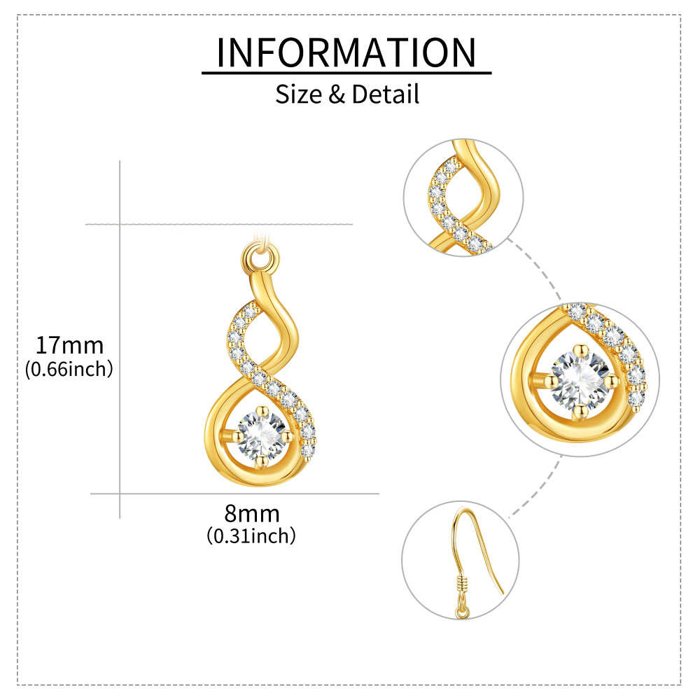 10K Gold Moissanite Infinity Symbol Drop Earrings-6