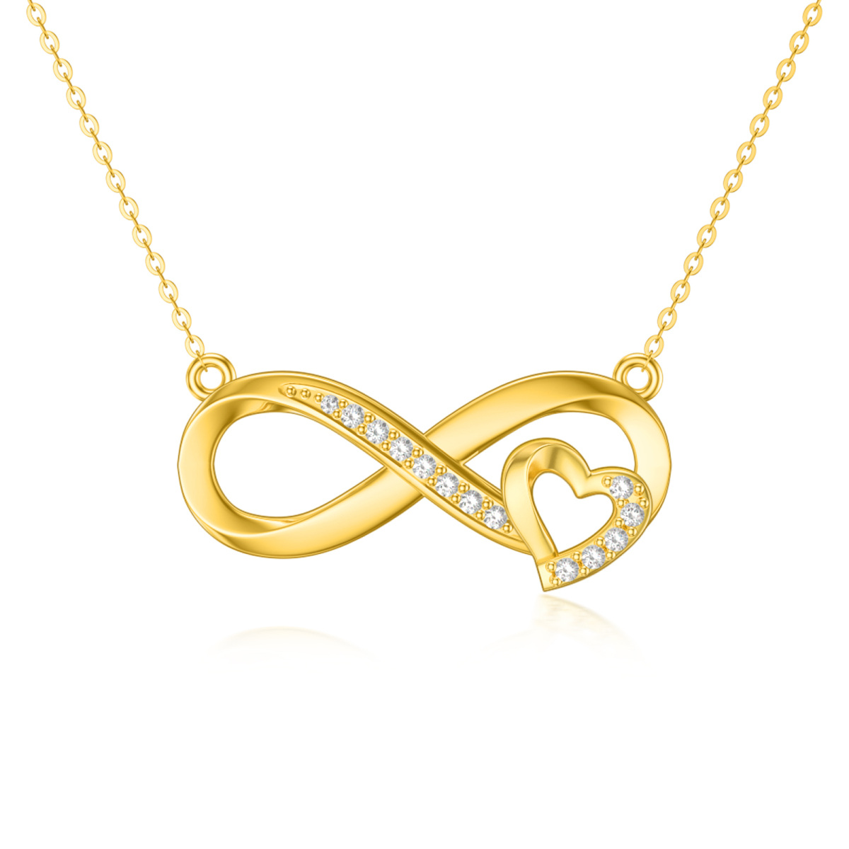 Collana con ciondolo a cuore e simbolo dell'infinito in oro 14K con zirconia cubica-1