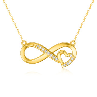 10K Gold Cubic Zirconia Infinity Symbol & Heart Pendant Necklace-22