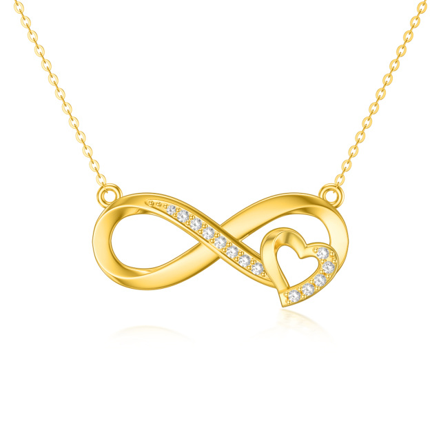 Collier en or 14K avec symbole de l'infini et pendentif en forme de coeur en zircon cubique