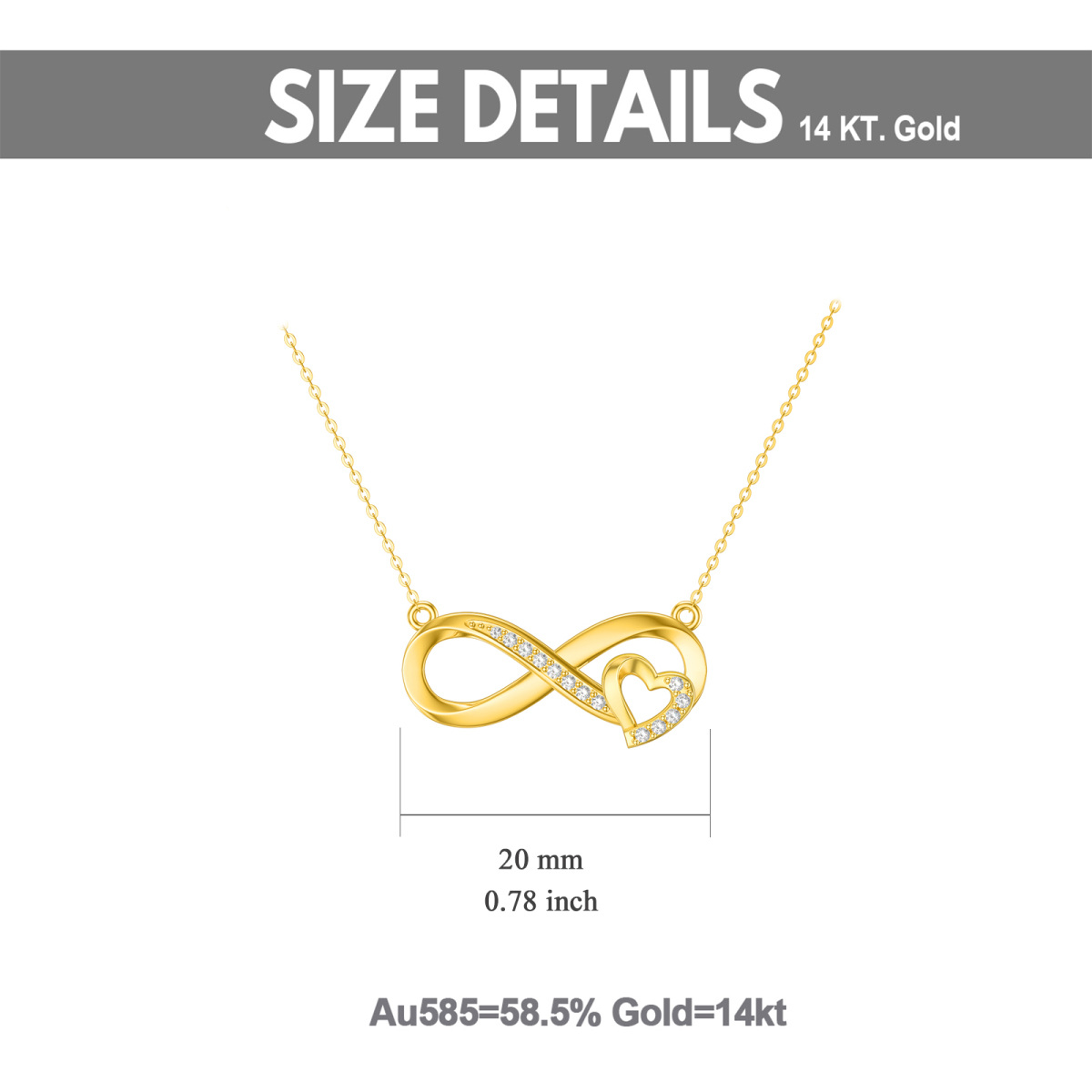 Collana con ciondolo a cuore e simbolo dell'infinito in oro 14K con zirconia cubica-6